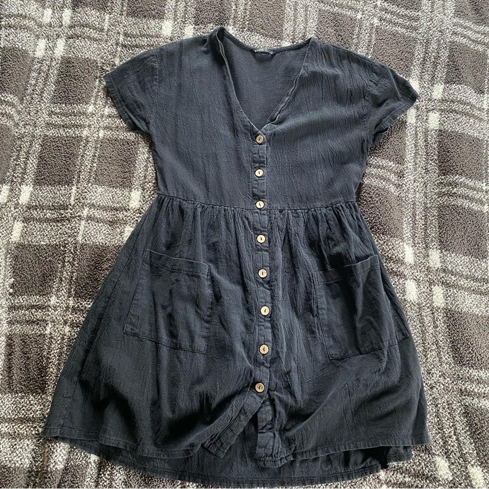 SHEIN Black Button Short Sleeve Mini Dress